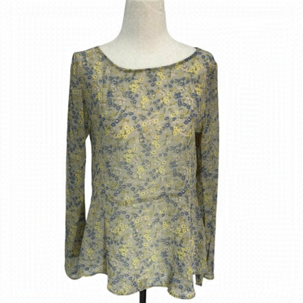 Uniqlo Floral Bell Semi-Sheer Beige long Sleeved๐ธ Blouse Size S